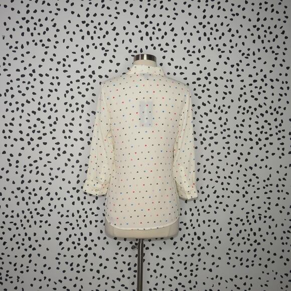 Modcloth Eye Love U Tie Neck Quirky Print 3/4 Sleeve Blouse - Picture 6 of 10